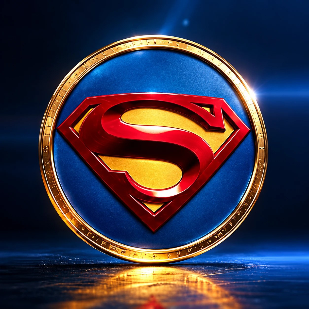 The shield emblem glowing on a gold coin